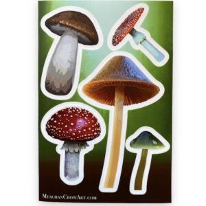 5 varying mushroom vinyl stickers