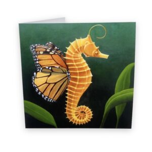 Orange Seahorse Butterfly Painting Card