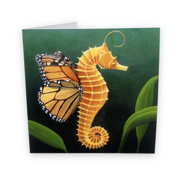 Orange Seahorse Butterfly Painting Card