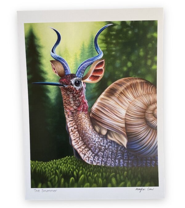 A surreal snail hummingbird antelope creature