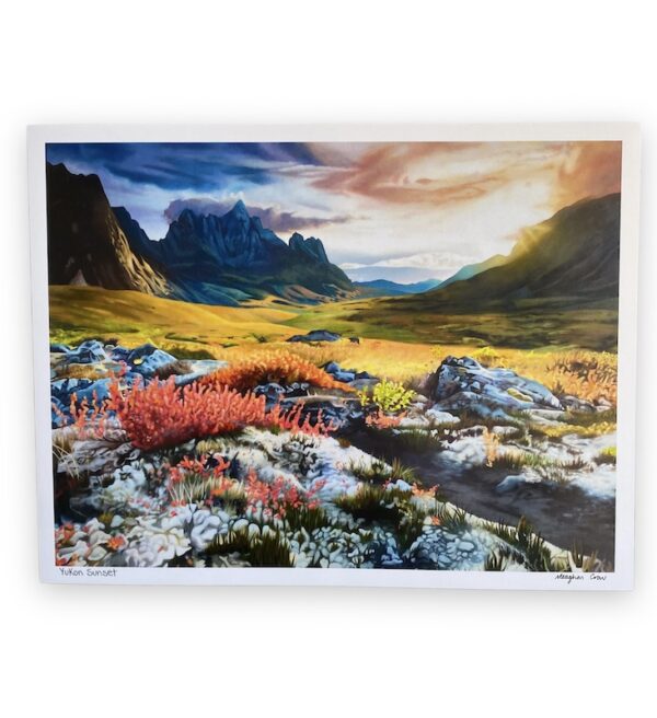 Yukon wildflower field and mountains painting print