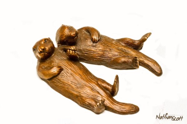 Wee Couple (Otters Holding Hands) Bronze Sculpture by Nathan Scott