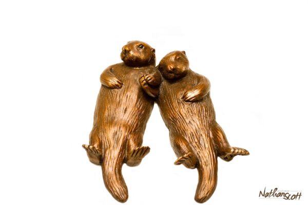 Wee Couple (Otters Holding Hands) Bronze Sculpture by Nathan Scott - Image 2