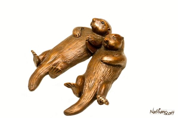 Wee Couple (Otters Holding Hands) Bronze Sculpture by Nathan Scott - Image 3