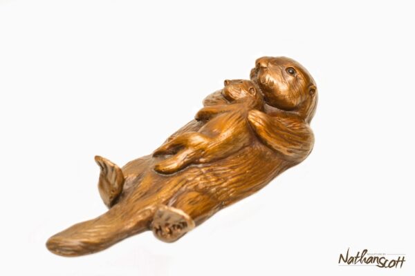 Wee Mama (Otter With Baby) Bronze Sculpture by Nathan Scott - Image 3