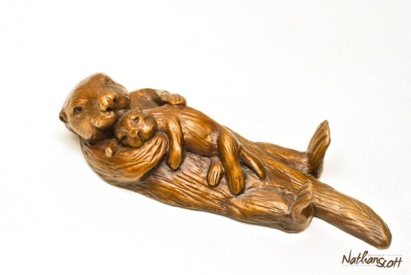 Wee Mama (Otter With Baby) Bronze Sculpture by Nathan Scott