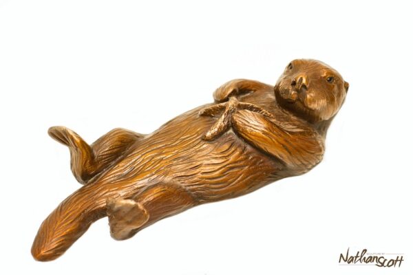 Wee Otter (With Starfish) Bronze Sculpture by Nathan Scott