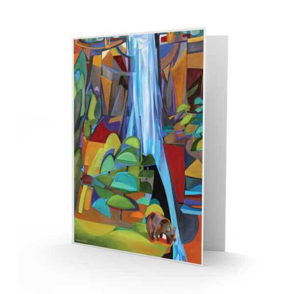 Water Fall With Bear Art Card by Tyrrell Clarke