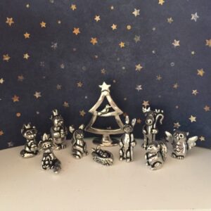 image of a woodland nativity scene made of pewter